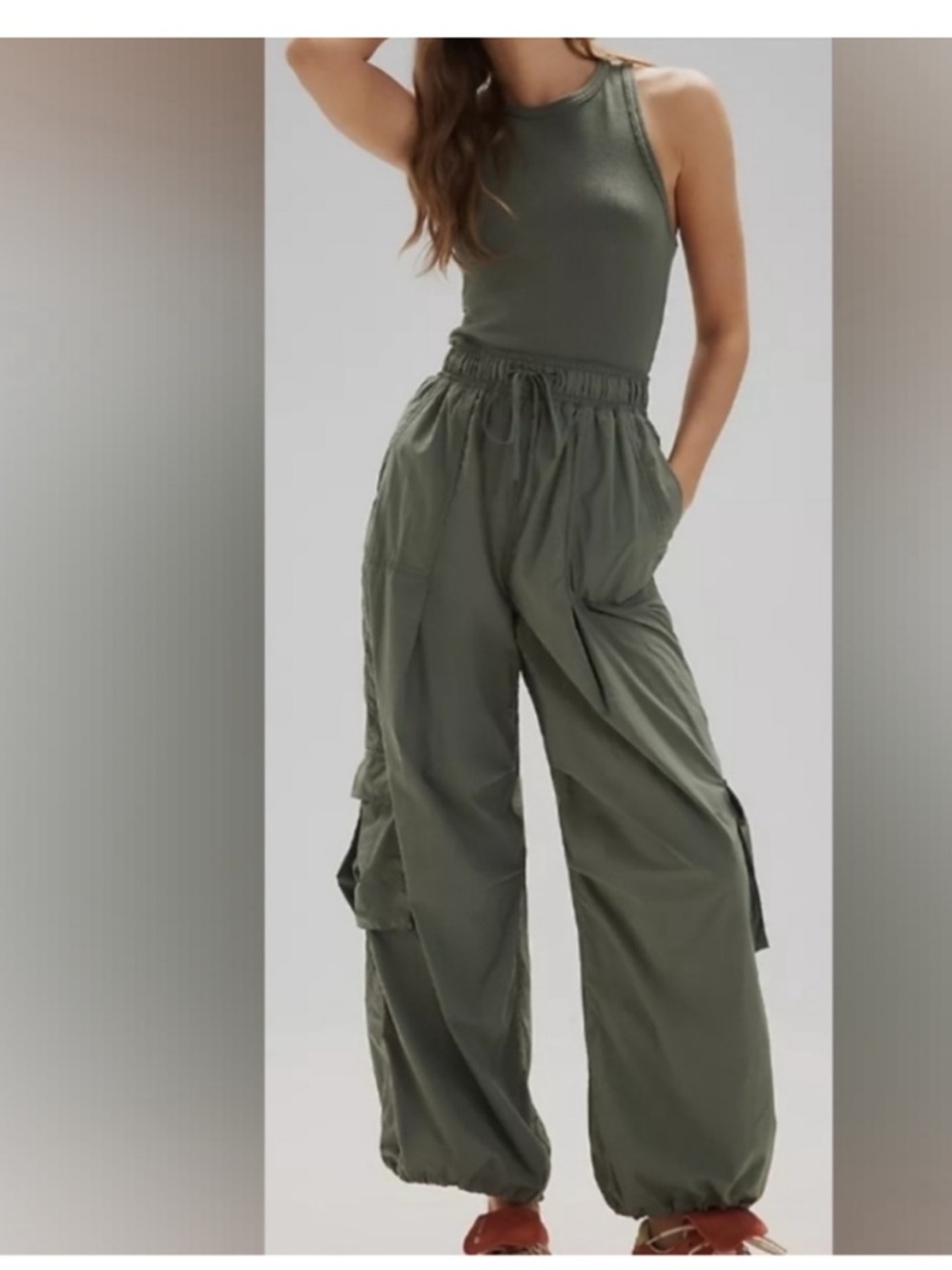 Daily Practice Messa Sleeveless Jumpsuit Olive Wide-Leg Utility Cargo Pants
